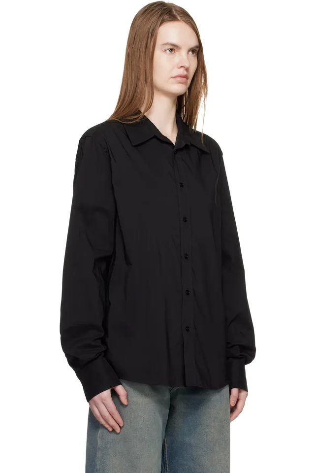 MM6 Maison Margiela Black Poly Cotton Shirting Long-Sleeved Shirt, photo 2 of 4 from SSENSE