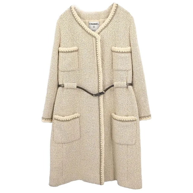 Chanel 2000 Coat Beige #42 in Beige Silk from AMORE Vintage Tokyo