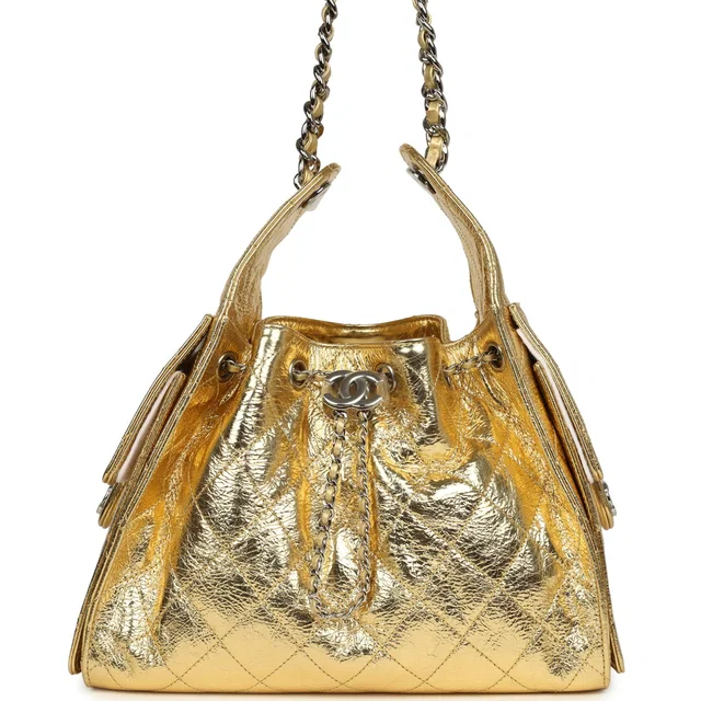 Chanel Small 25 Hobo Bag Gold Metallic Calfskin Silver Hardware in Gold Calfskin from Madison Avenue Couture