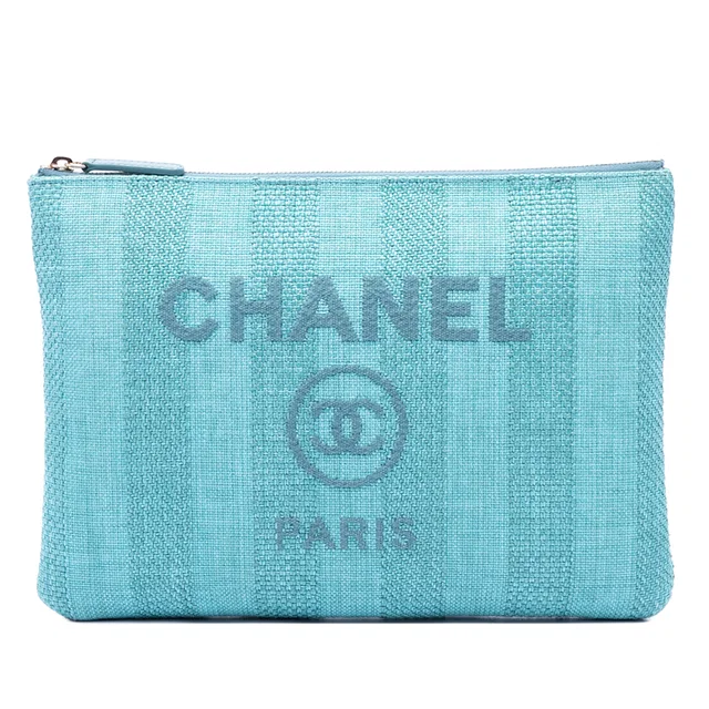 Blue Chanel Medium Tweed Deauville O Case Clutch in Blue Tweed from Designer Revival