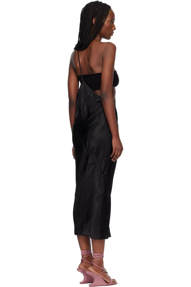 Rick Owens Black Temple Bias Strap Midi Dress, photo 3 of 4 from SSENSE