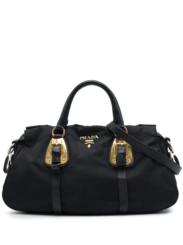 Prada Pre-Owned 2010-2026 Soft Calf Trimmed Tessuto Satchel | Black | FARFETCH in Black Nylon from Farfetch