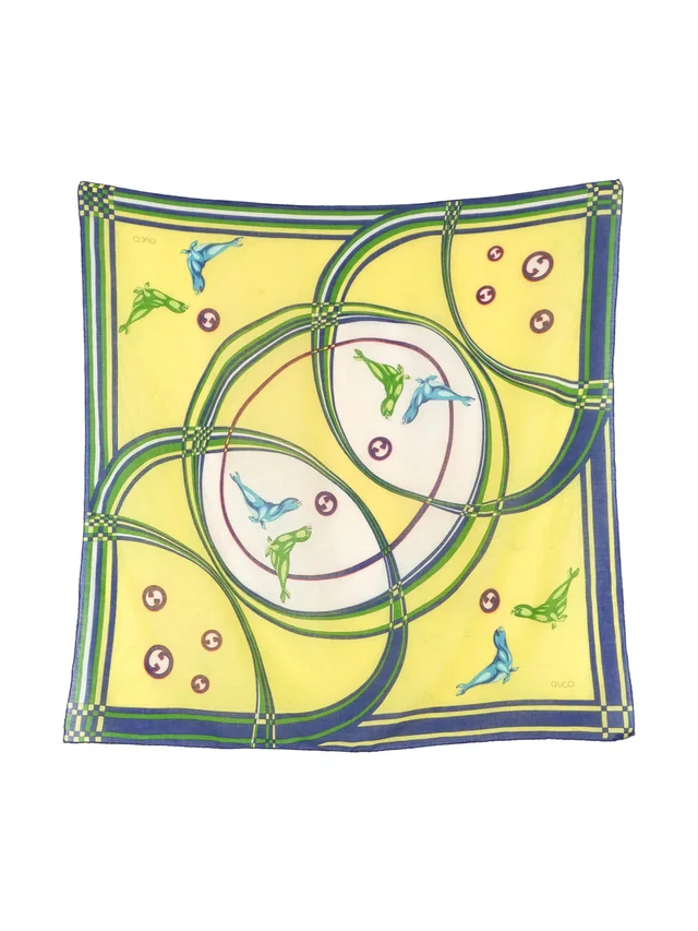 Gucci Yellow Seal Print Scarf in Yellow from Arcade Vintage