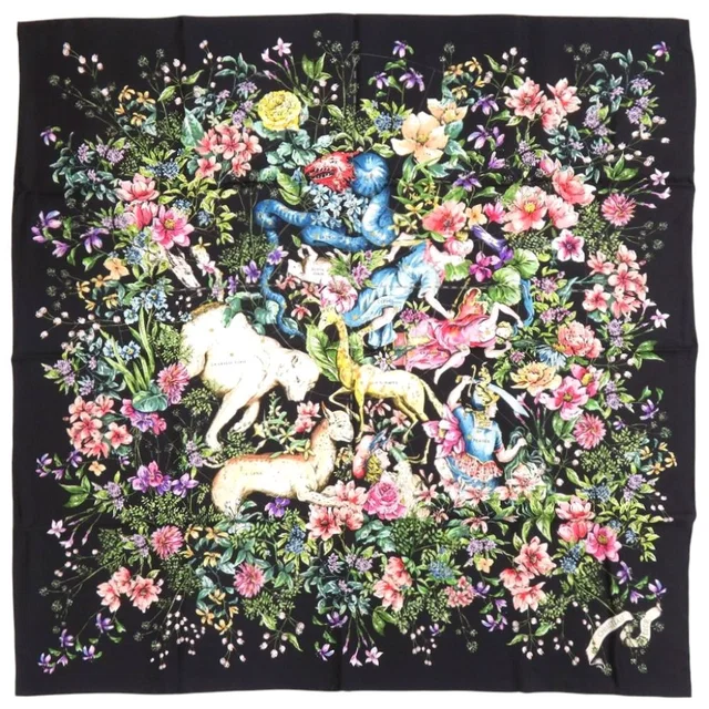 Dior D Constellation Silk Black Square Scarf in Black Silk from The Reluxe