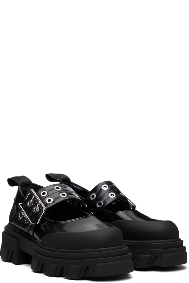 GANNI Black Cleated Ballerina Box Loafers, photo 4 of 5 from SSENSE