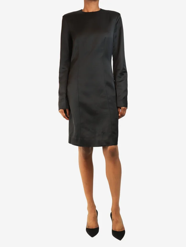TOTEME Black long sleeved satin mini dress - size UK 8 in Black Satin from Sign of the Times