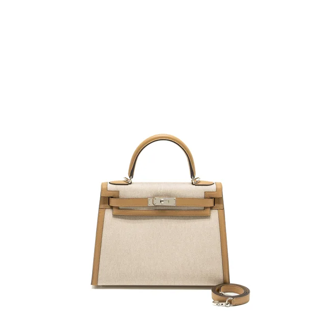 Hermès Kelly 28 Swift/Canvas Chai SHW Stamp U in Swift leather from EMIER