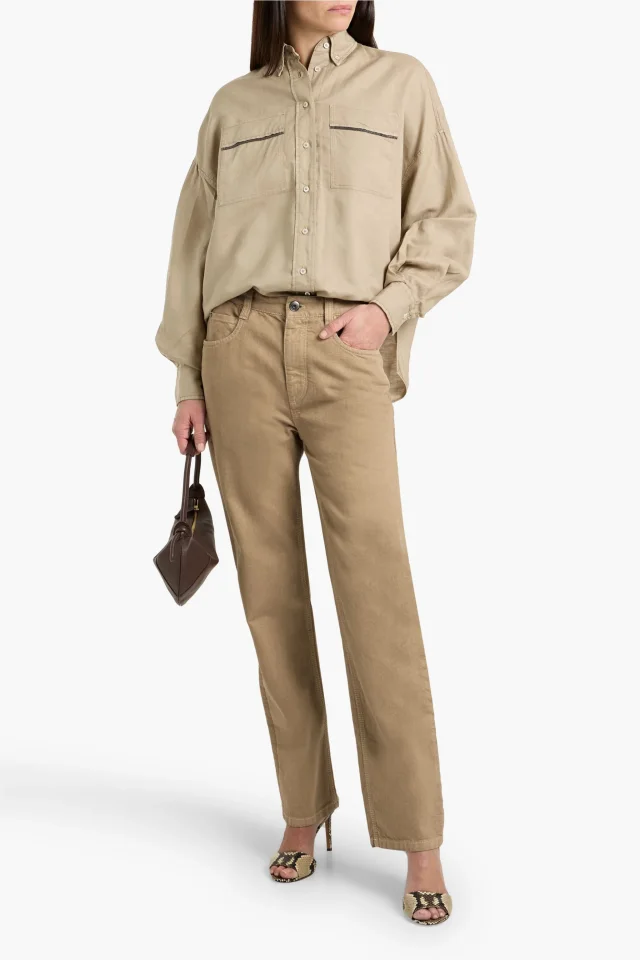 Brunello Cucinelli Bead-Embellished Linen and Cotton-Blend Shirt in Beige, photo 2 of 4 from THE OUTNET