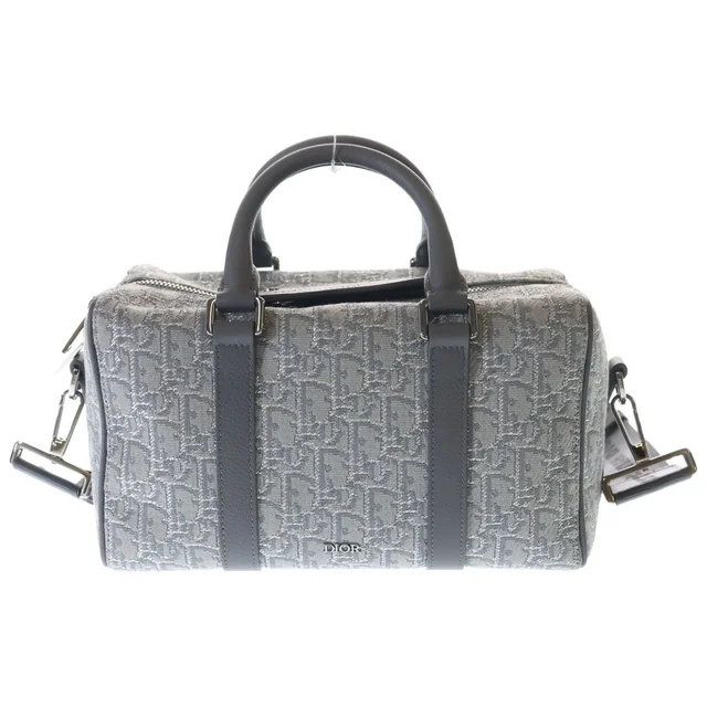 Dior Lango 26 Oblique Saddle Canvas Leather 2-Way Bag Silver Gray in Grey Canvas from The Reluxe