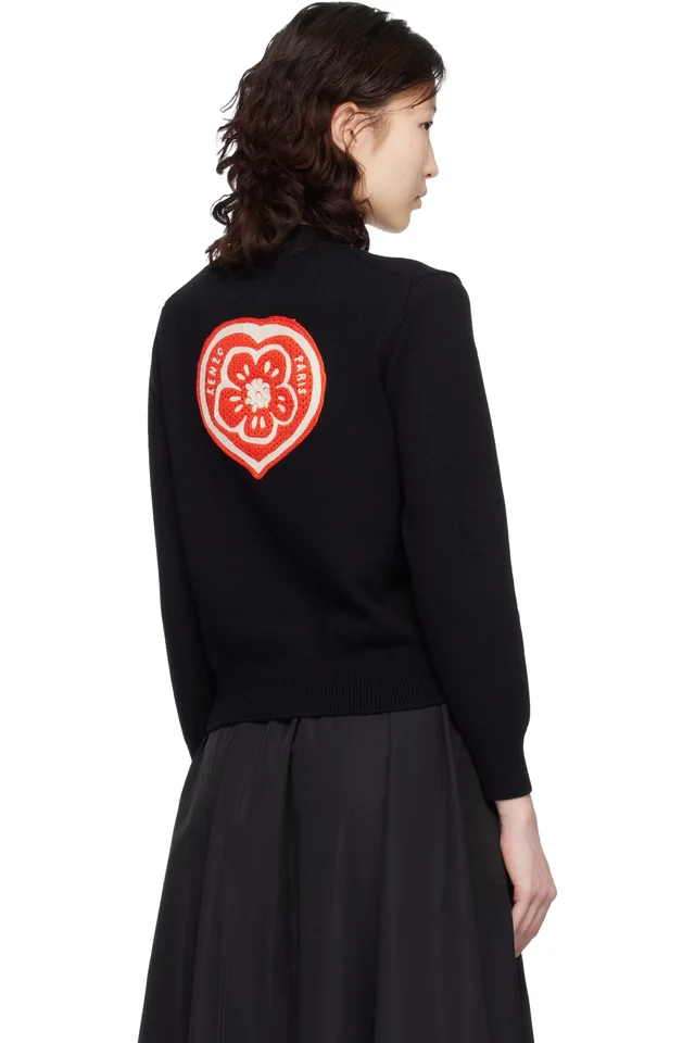 Black Kenzo Paris 'KENZO Boke Heart' Cardigan, photo 3 of 4 from SSENSE