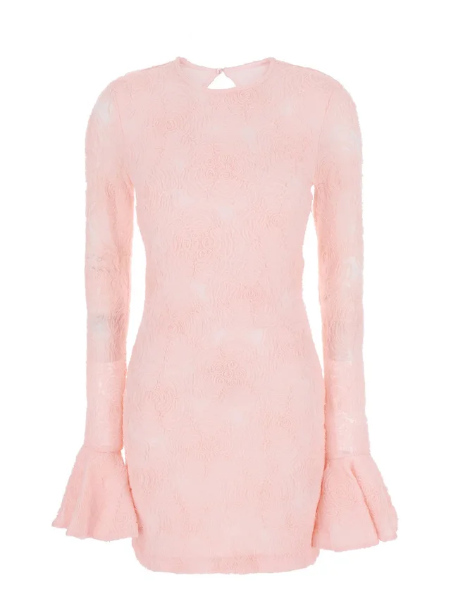 Rotate Dress with Drop Neckline on the Back and All-Over Embroidered Floral Motif in Pink Fabric for Women in Pink, photo 2 of 6 from Gaudenzi Boutique