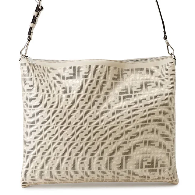 Fendi FF Logo Shoulder Bag Beige7VA604 Leather in Leather from GALLERY RARE