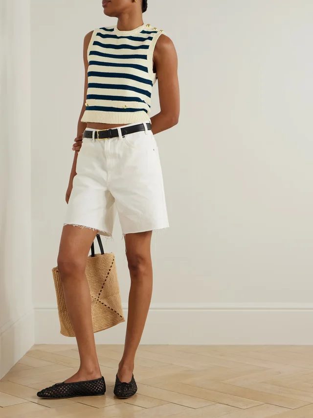 FRAME The Harbor button-embellished striped cotton-blend vest in Beige, photo 2 of 2 from NET-A-PORTER (Canada)