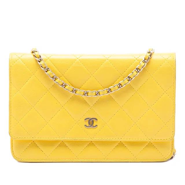 Yellow Chanel CC Quilted Lambskin Wallet on Chain Crossbody Bag in Yellow Lambskin from Designer Revival