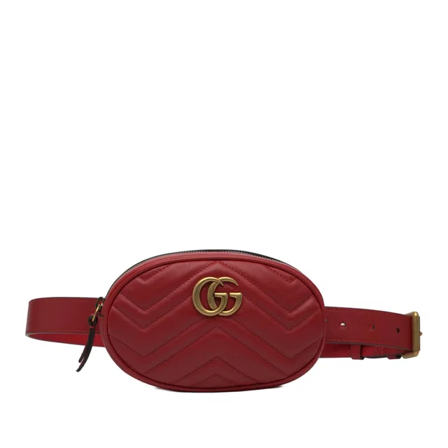 Red Gucci GG Marmont Matelasse Leather Belt Bag in Red Leather from Designer Revival