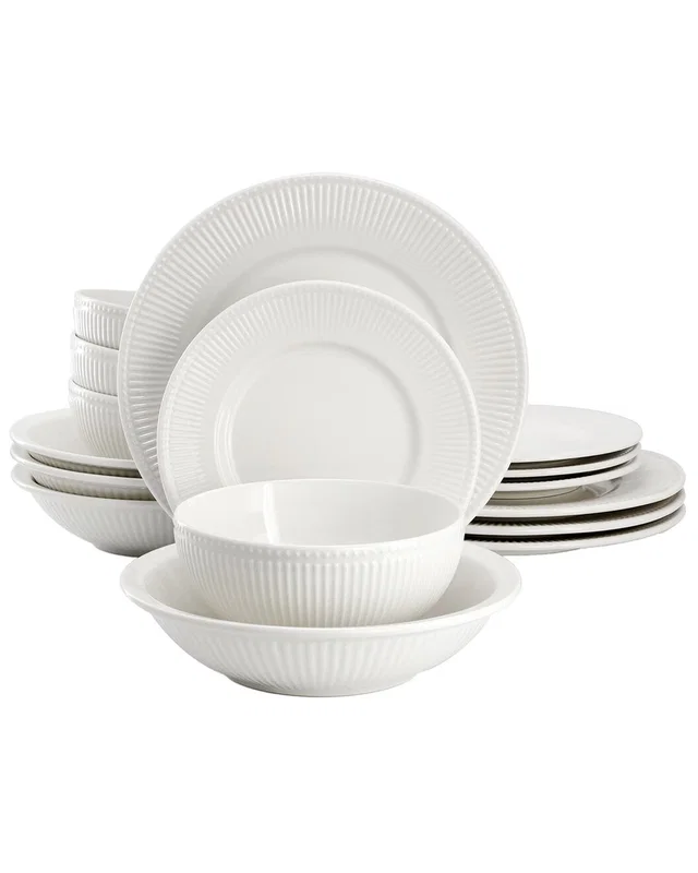 Elama Kate 16pc Textured Trim Porcelain Dinnerware Set, image 1 of 1 from Rue La La
