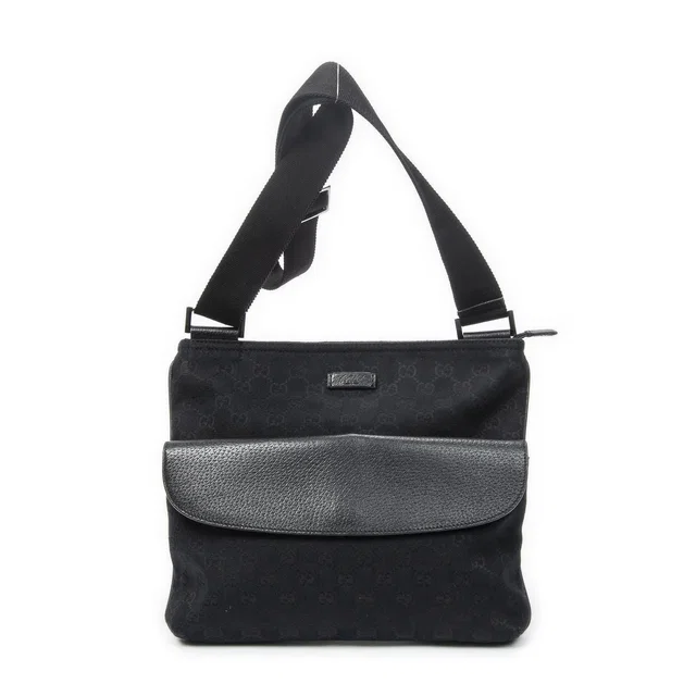 Gucci Front Pocket Messenger Bag Black GG Canvas in Black Canvas from The Reluxe