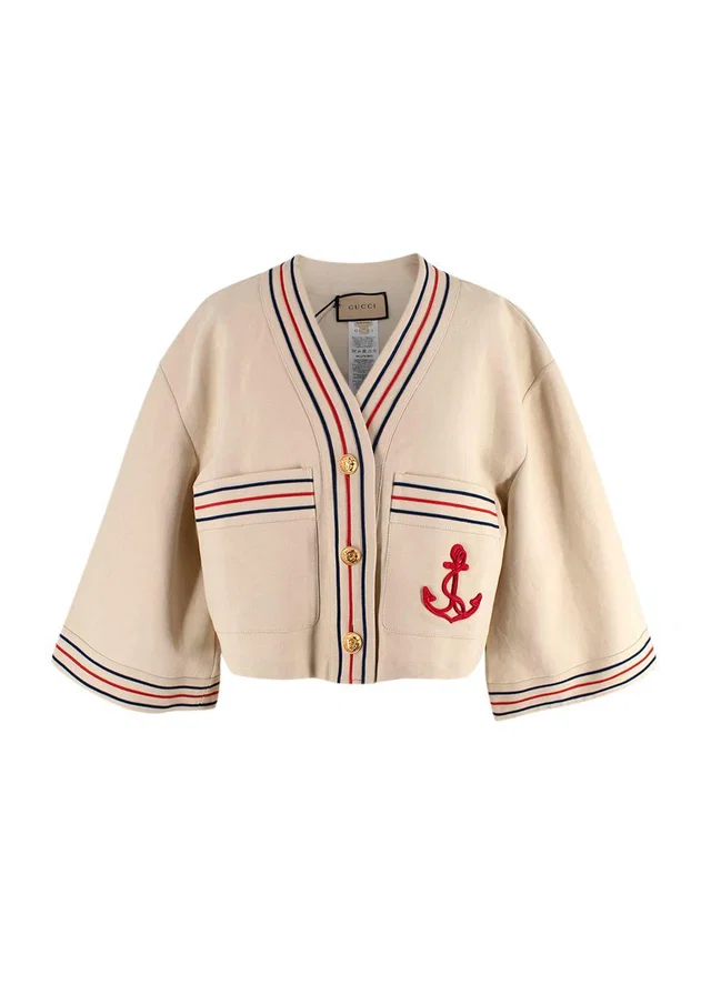 Gucci Beige Anchor Embroidered Cropped Jacket in Beige from HEWI