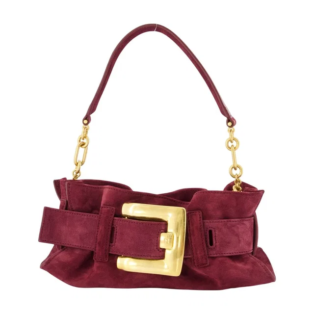 Balmain Suede With Oversized Buckle Shoulder Bag — Burgundy Calfskin in Burgundy Calfskin from HEWI