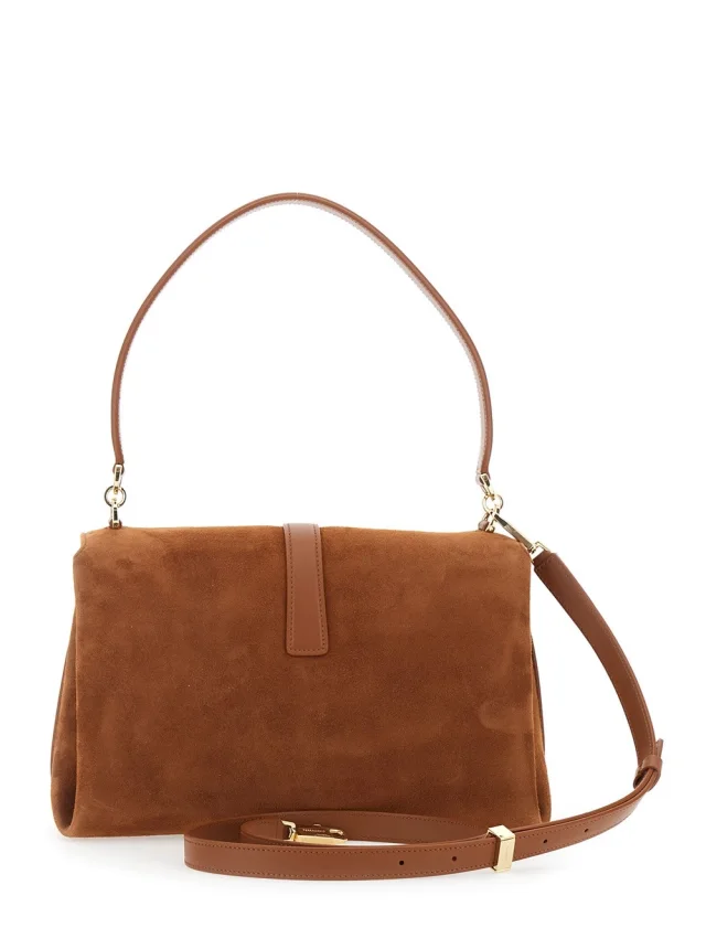 FERRAGAMO Brown Crossbody bag with Adjustable and Removable Strap and Closure with Gancini Plaque in Suede for Women in Brown 92% Goat 8% Calf, photo 7 of 12 from Gaudenzi Boutique