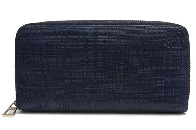 Loewe Wallet Leather Navy Zip Around Anagram Embossed Coin Purse Round in Navy Leather from The Reluxe