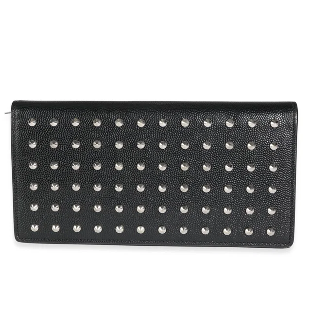 Saint Laurent Black Grain De Poudre Leather Studded Classic Marquage Flap Wallet in Black Leather from myGemma