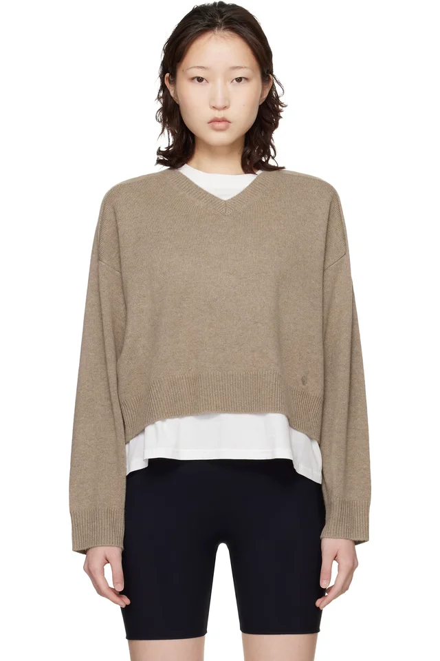 Loulou de Saison Taupe Anzor LDS Cashmere V Neck Sweater from SSENSE, photo 1 of 1