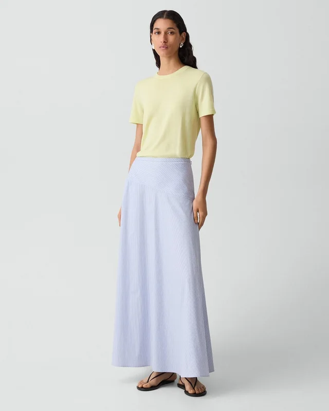 Theory Angled Yoke Skirt in Striped Cotton-Blend, photo 3 of 5 from Theory