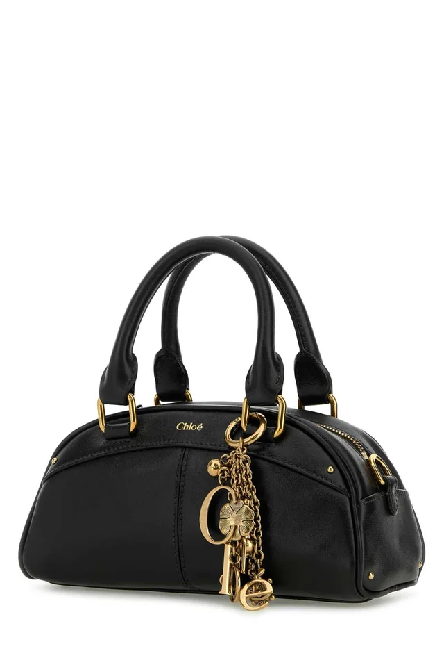 Chloé Calf Leather With Antiqued Gold Charms Top Handle Bag — Black in Black Calfskin from HEWI, photo 2 of 2