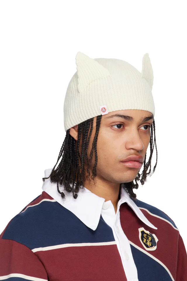 Charles Jeffrey LOVERBOY Off-White Ears Rib Beanie, photo 2 of 3 from SSENSE