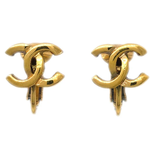 Chanel CC Earrings Clip-On Gold 233 in Gold from AMORE Vintage Tokyo