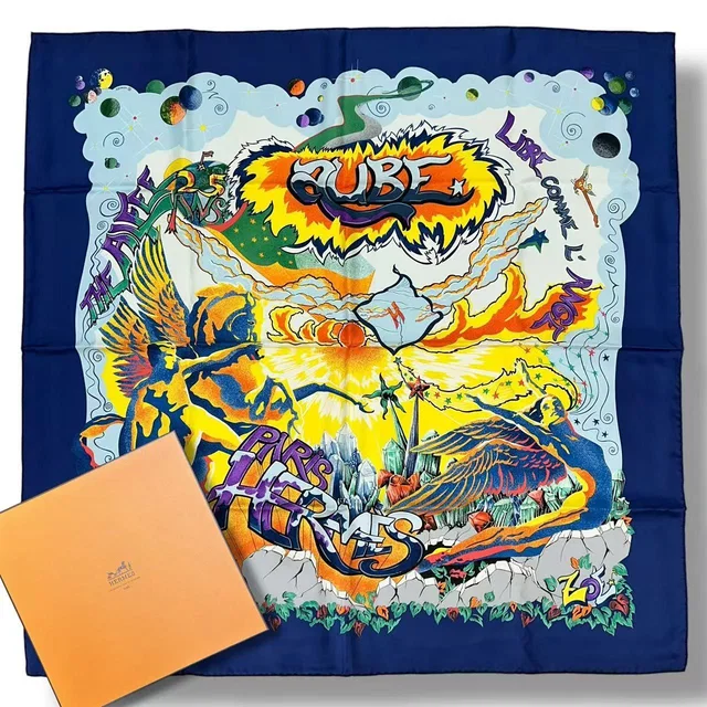 Hermès Carre 90 Scarf Silk Aube Libre Comme L'ange New Dawn Like An Angel Blue in Blue Silk from The Reluxe