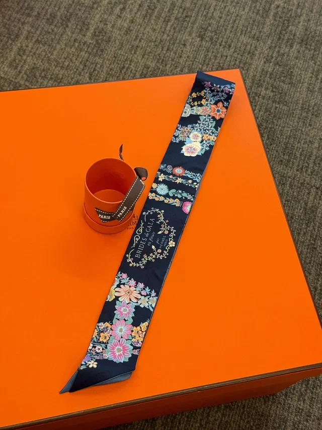 Hermès Brides de Gala Twilly - Navy Floral Print in Navy Silk from Luxury Promise