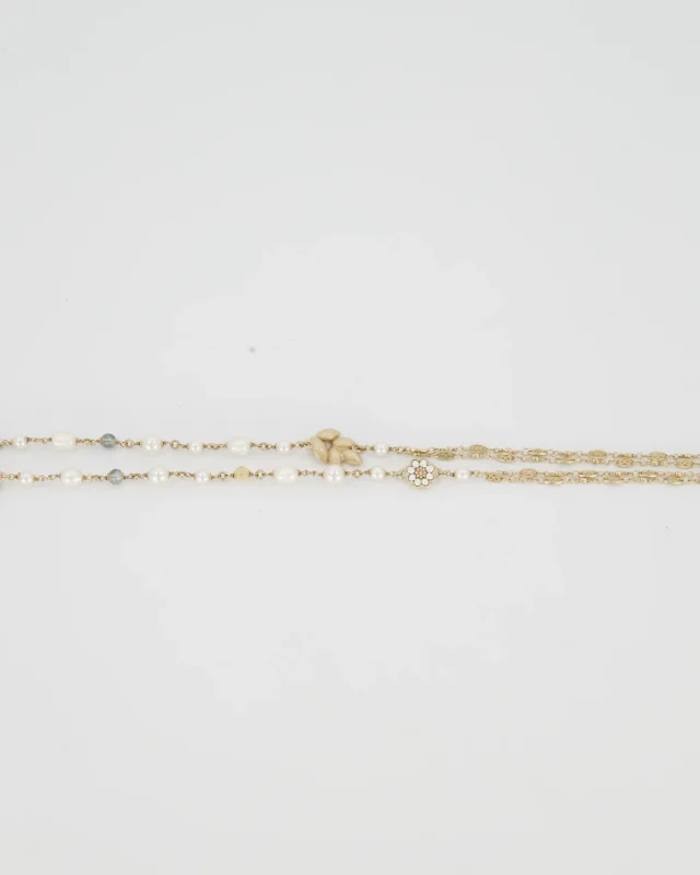 Chanel Long Choker and Necklace with Leaf, Daisy, and Pearl Embellishments and Crystal CC Logo Detail in Gold from Sellier, photo 3 of 3