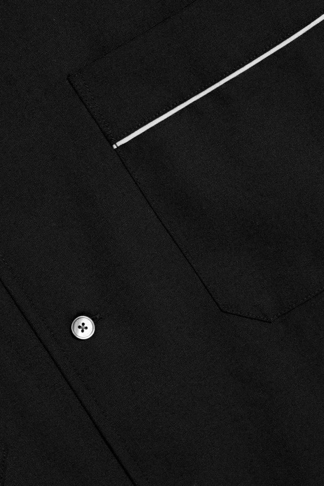 Frame Piped-Trim Virgin Wool-Blend Camp Collar Shirt in Black, photo 4 of 4 from THE OUTNET