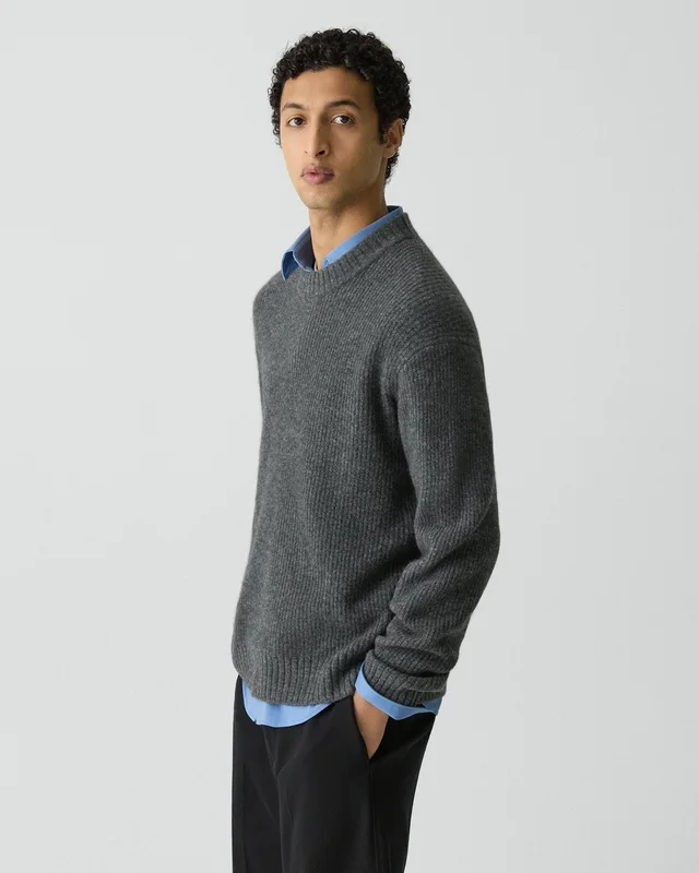 Theory Relaxed Crewneck Sweater in Astor Wool in CHARCOAL, photo 10 of 14 from Theory