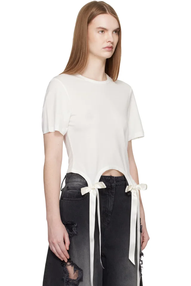 Simone Rocha Off-White Bow Tail Easy T-shirt, photo 2 of 4 from SSENSE