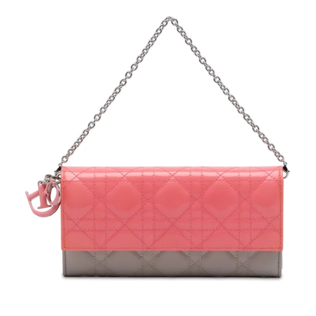 Gray Dior Bicolor Lambskin and Patent Cannage Lady Dior Wallet On Chain Handbag in Grey Lambskin from Designer Revival