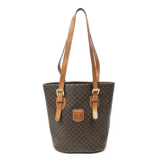Celine Vintage Bucket Tote Bag Brown Macadam Canvas in Brown Canvas from The Reluxe