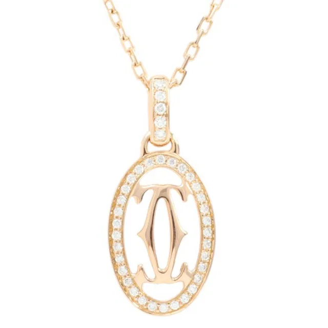 Cartier 18K Diamond Logo Double Necklace Pink Gold in Pink from VINTAGE QOO TOKYO
