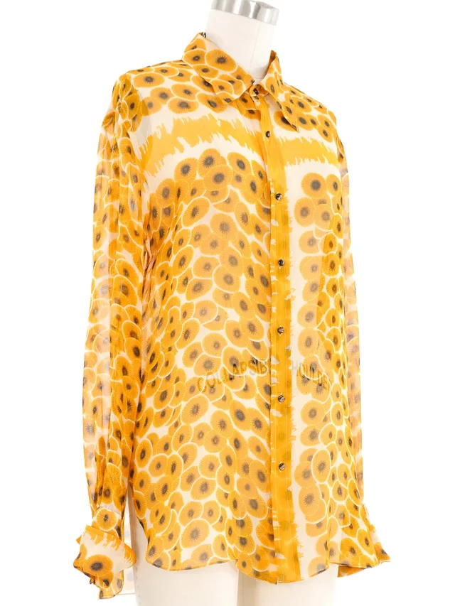 2007 Hermes Sheer Yellow Poppy Blouse in Yellow Silk from Arcade Vintage, photo 2 of 2