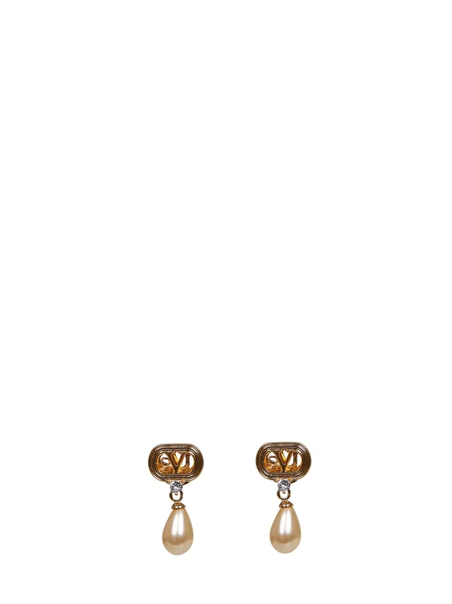 Valentino Garavani Pearl And Crystal Earrings — Gold Brass in Gold from HEWI