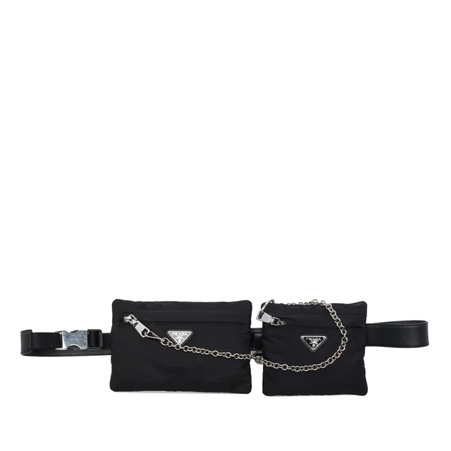 Black Prada Tessuto Belt Bag in Black Saffiano leather from Designer Revival