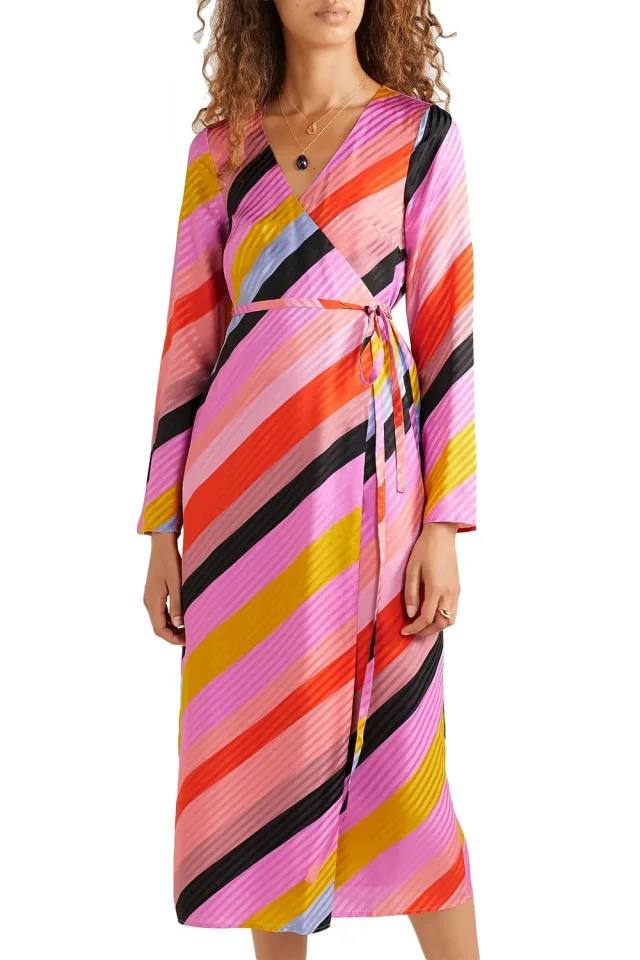 Stine Goya Striped silk-jacquard wrap dress in Pink, photo 3 of 8 from THE OUTNET