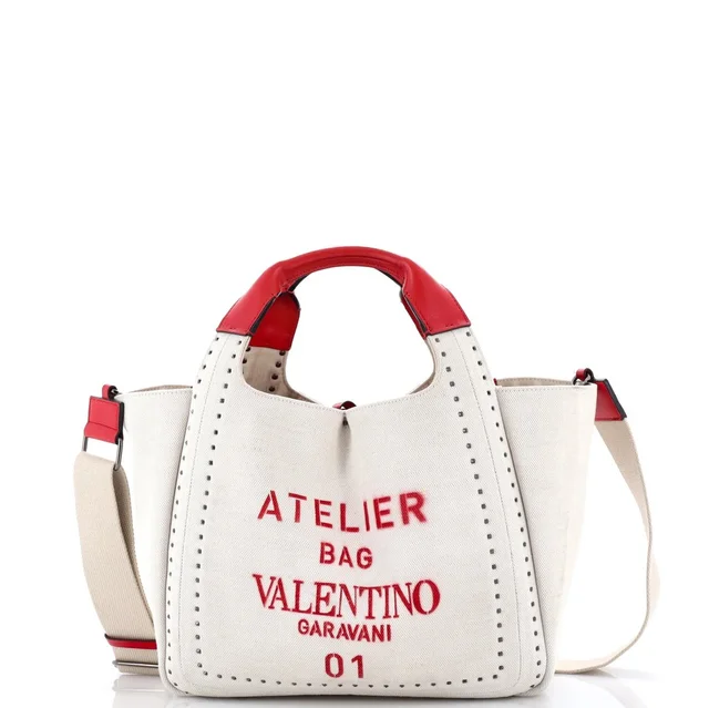 Valentino Garavani Atelier 01 Tote Studded Canvas Medium in Canvas from Rebag