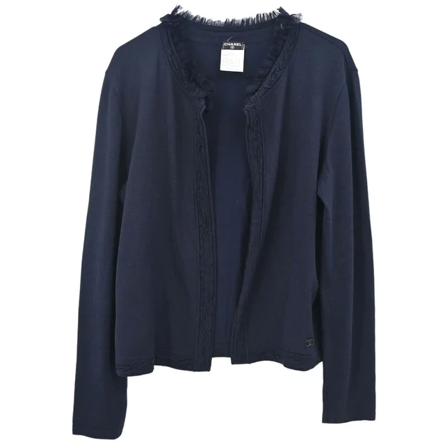 Chanel 2002 Cardigan Lace Rhinestone CC Navy #42 in Navy Nylon from AMORE Vintage Tokyo