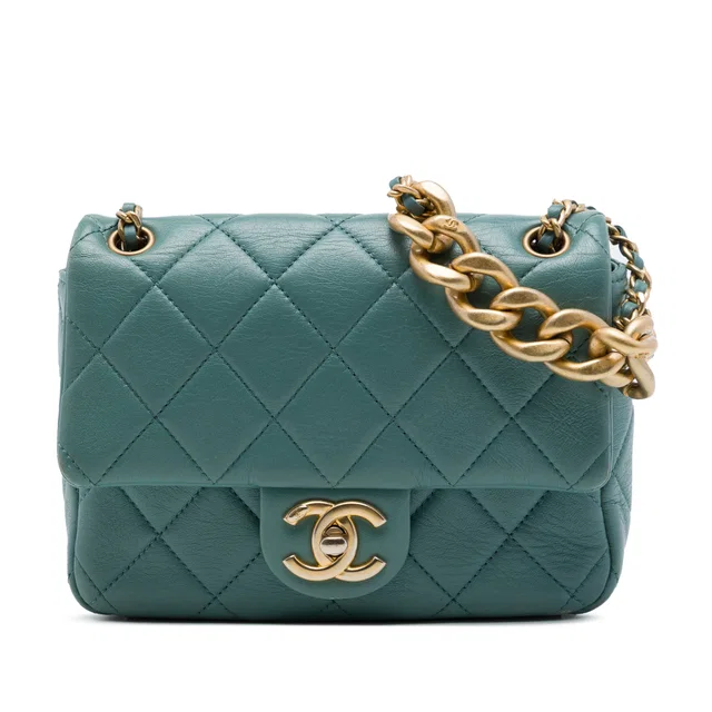Green Chanel Mini CC Quilted Calfskin Multi Chain Single Flap Crossbody Bag in Green Calfskin from Designer Revival