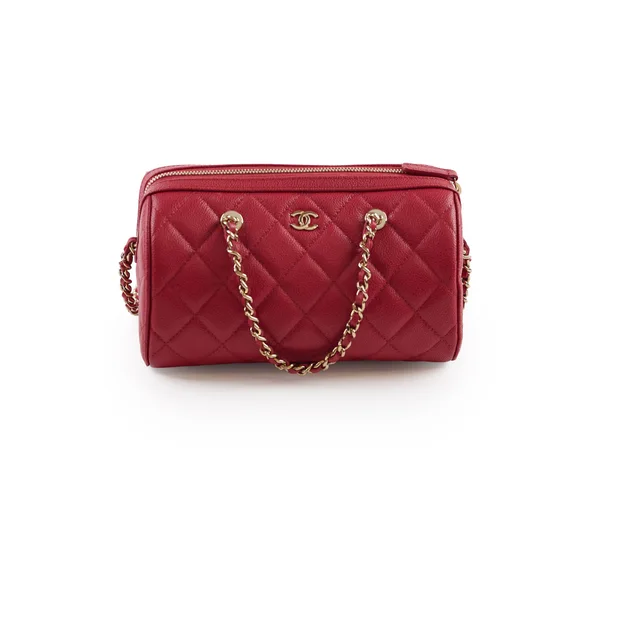Chanel Mini Bowling Bag Caviar Red in Red Caviar leather from The Purse Affair