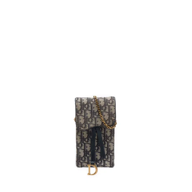 Blue Dior Oblique Canvas Saddle Phone Holder Crossbody in Blue Canvas from Designer Revival