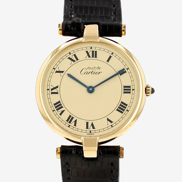 Must Vendôme watch, large model, in vermeil. Ref: Cartier - 17. Circa 1990 in Leather from Collector Square